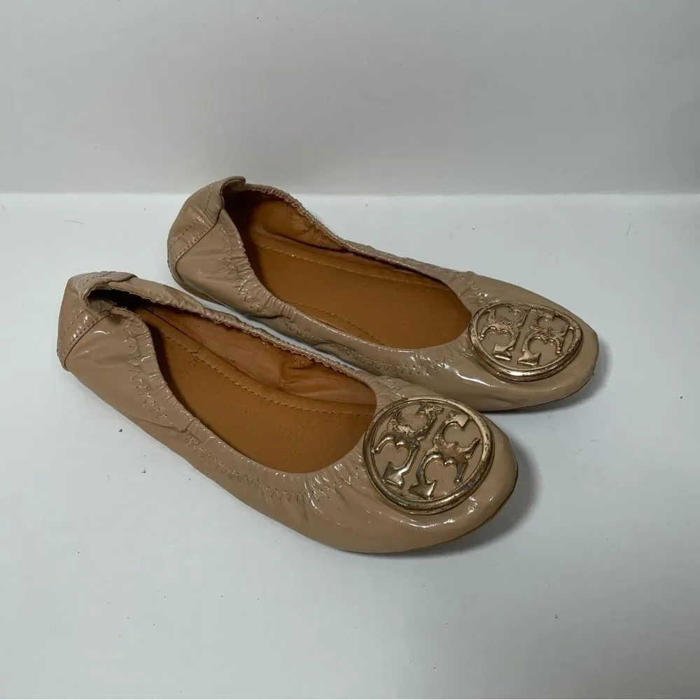 Tory Burch Tan Leather Round Toe Ballet Flats